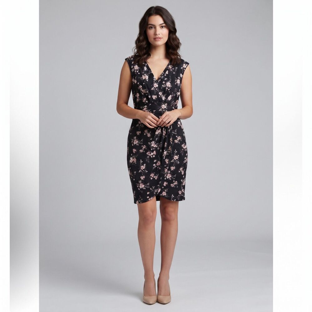 NWT Violets And Roses Faux Wrap Cocktail Dress 14 Floral Knee Length Coquette
